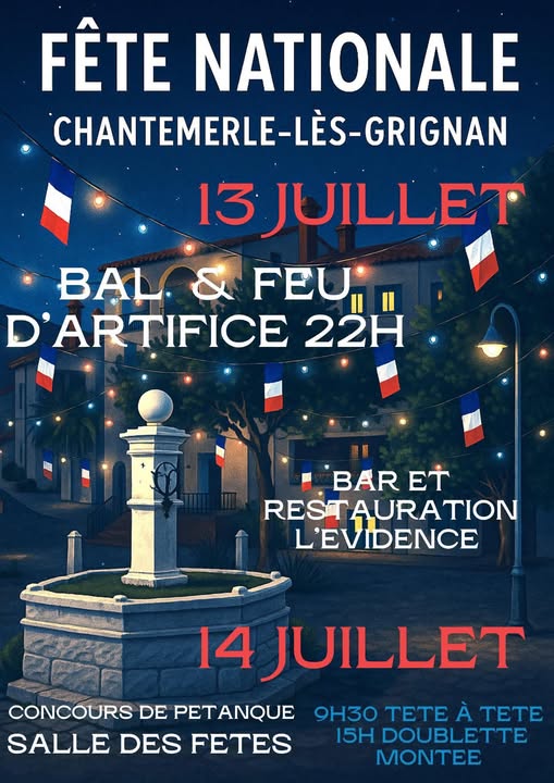 Feu d'artifice et bal le 13 juillet 2026 à Chantemerle Les Grignan