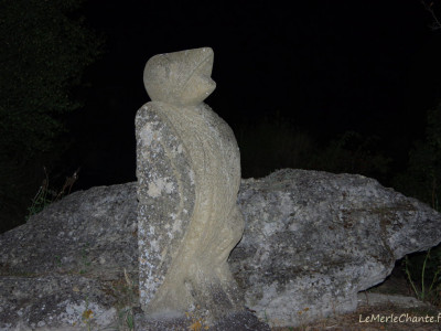 sculpture représentant un oiseau à chantemerle-les-grignan, photo de nuit