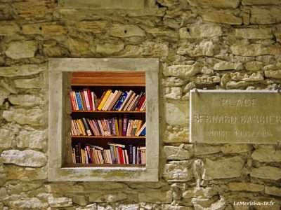 Bibliothèque et fenêtre de l'arrêt de bus de Chantemerle
